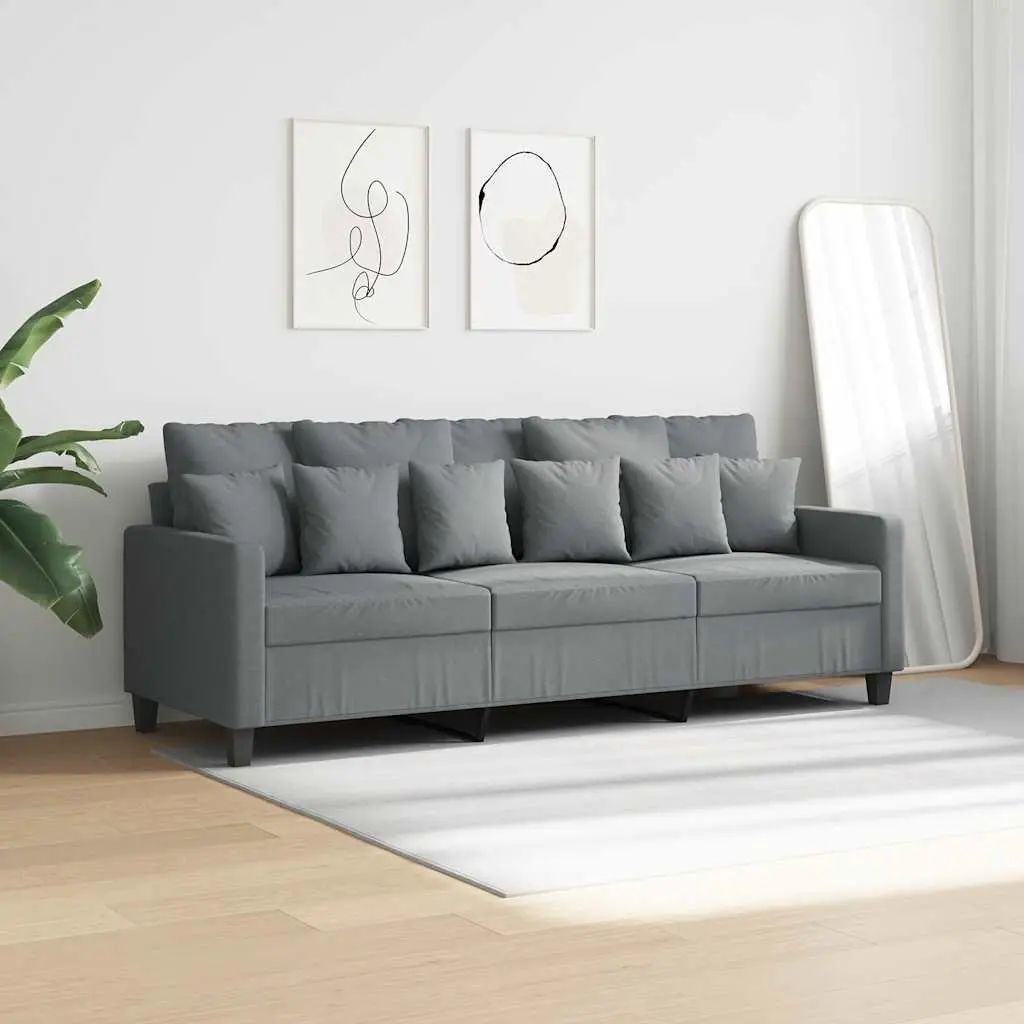 3-Seater Sofa Grey Fabric 180cm Living Room Couch Modern Design Comfortable