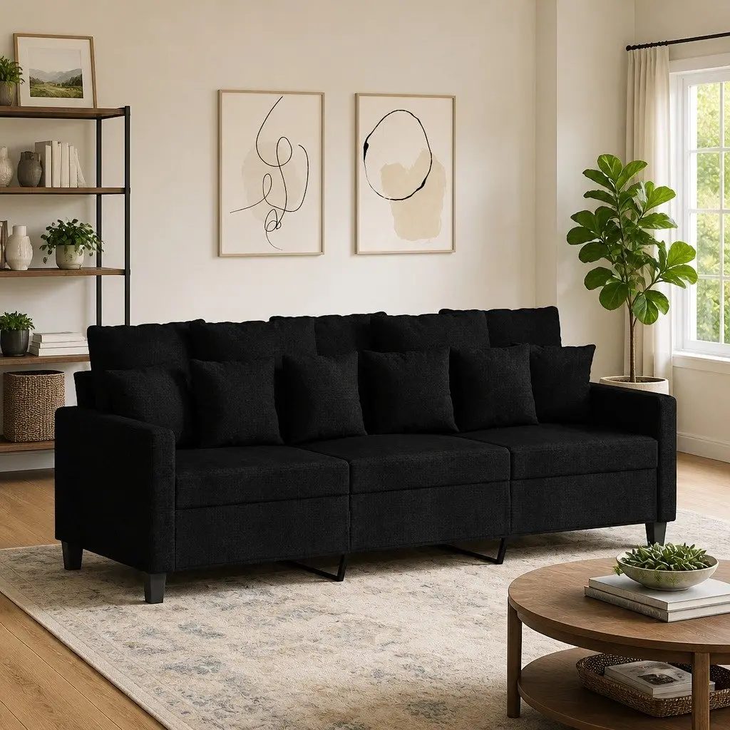 3-Seater Sofa Fabric 180cm Black Modern Lounge Couch