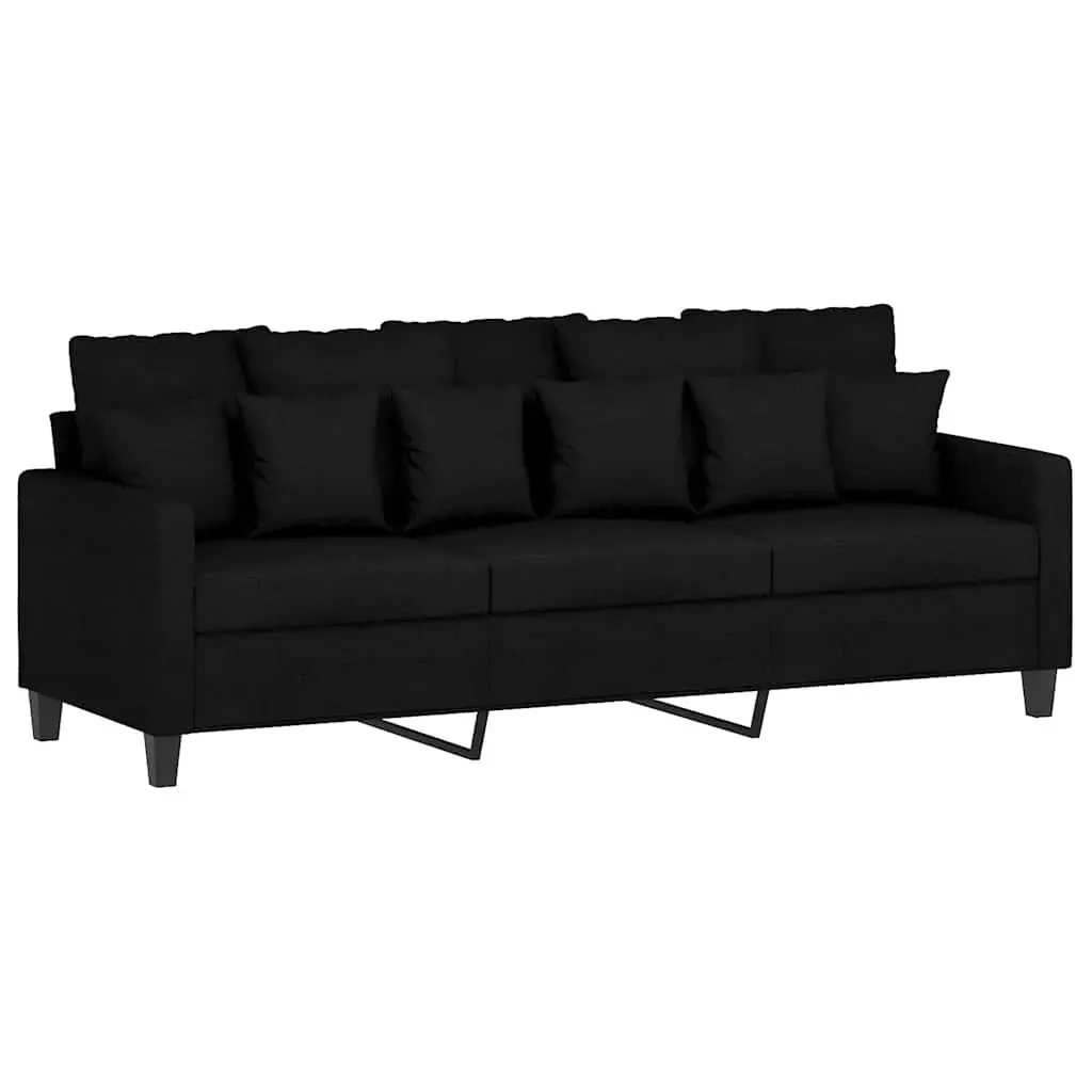 3-Seater Sofa Fabric 180cm Black Modern Lounge Couch