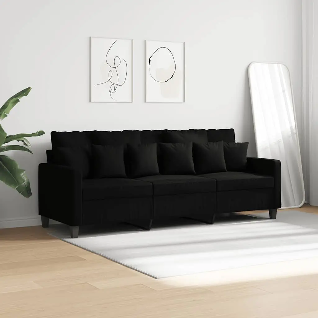 3-Seater Sofa Fabric 180cm Black Modern Lounge Couch