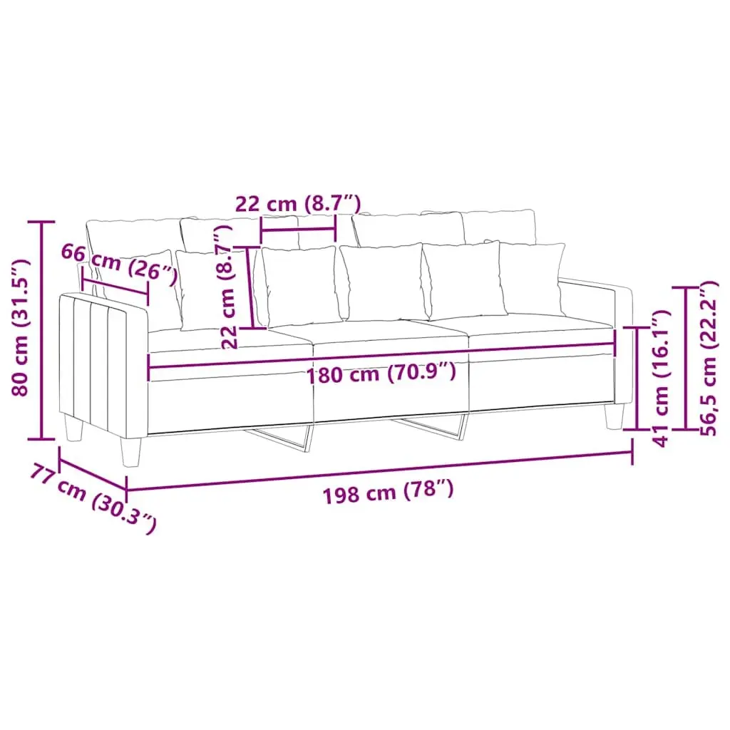 3-Seater Sofa Fabric 180cm Black Modern Lounge Couch