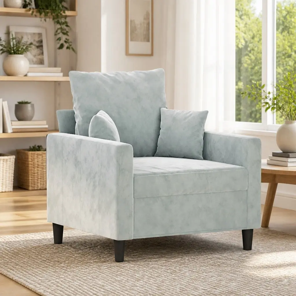 Sofa Chair Light Grey Modern Design Comfortable Padded Armchair Lounge Seat