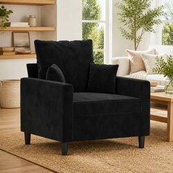 Durable Black Velvet Sofa Chair 60cm Modern Accent Seat