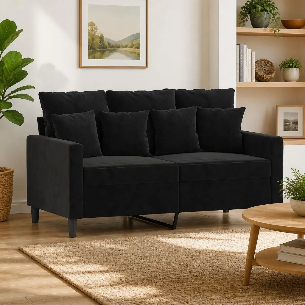 2-Seater Sofa Velvet 120cm Black Modern Lounge Couch