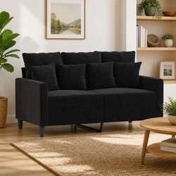 2-Seater Sofa Black 120cm Modern Lounge Couch Velvet Upholstered Living Room