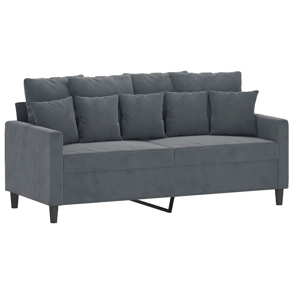 2-Seater Sofa in Grey Velvet with Padded Armrests