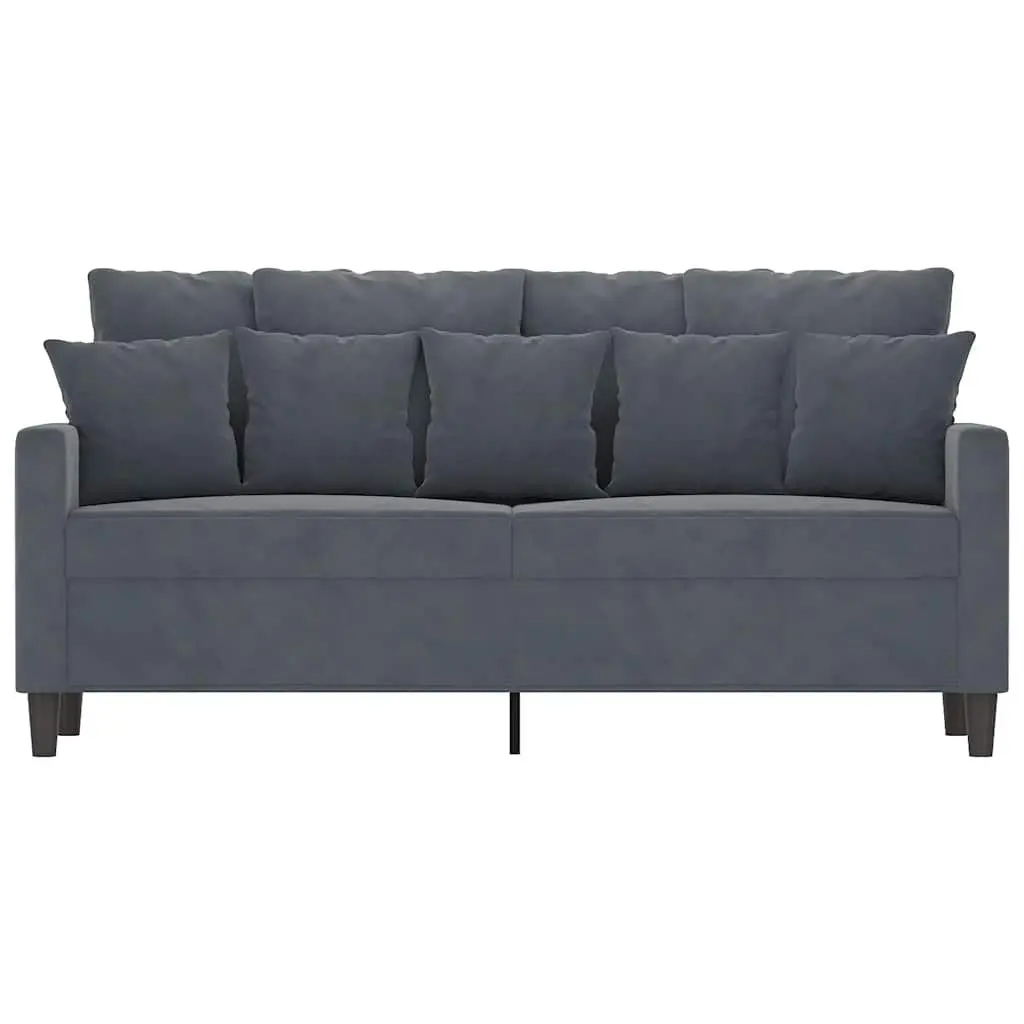 2-Seater Sofa in Grey Velvet with Padded Armrests