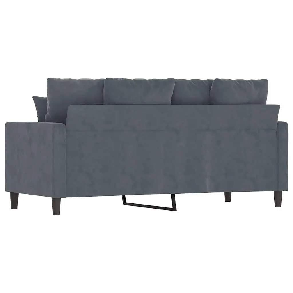 2-Seater Sofa in Grey Velvet with Padded Armrests