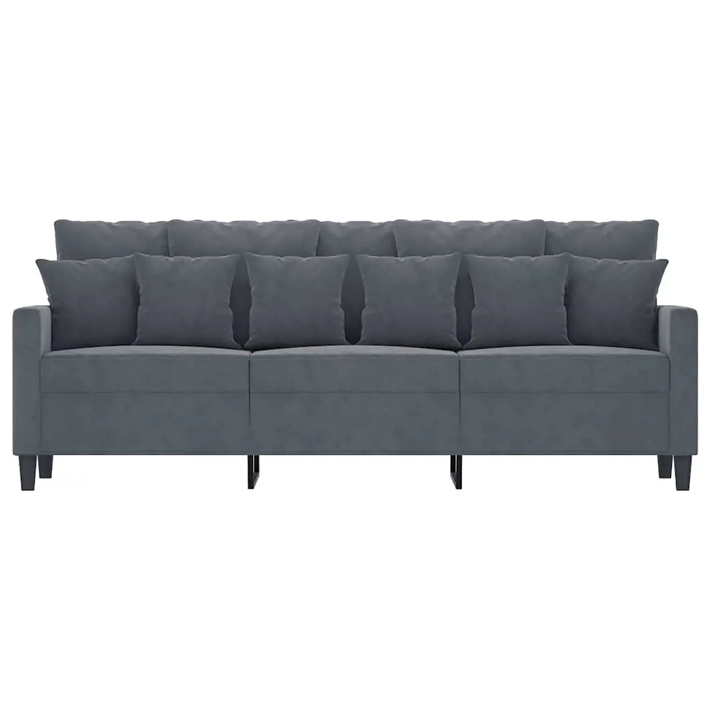 Grey Velvet 3-Seater Sofa with Metal Frame