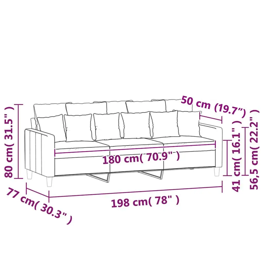 Grey Velvet 3-Seater Sofa with Metal Frame