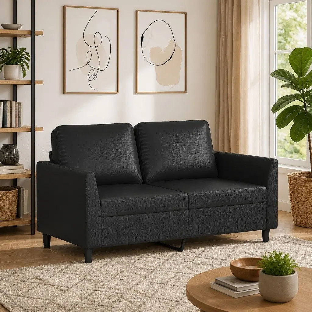 2-Seater Sofa Faux Leather 120cm Black Modern Living Room Couch