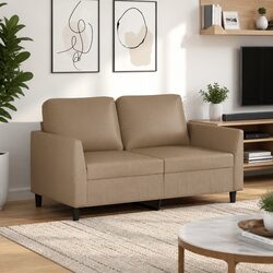Sturdy 2-Seater Sofa in Brown Faux Leather for Living Room