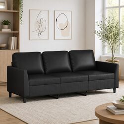 Sturdy 3-Seater Sofa Black 180cm Modern Faux Leather