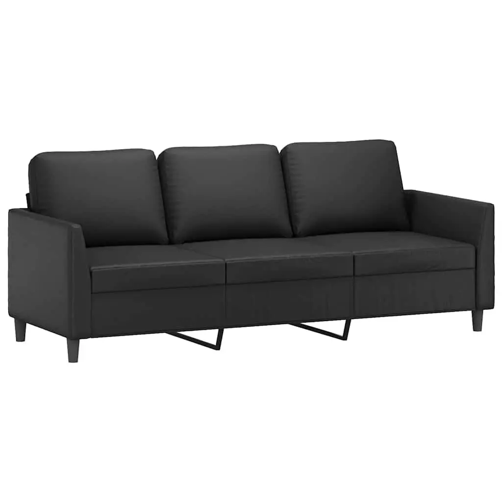 3-Seater Sofa Faux Leather 180cm Black