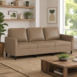 Durable 3-Seater Sofa in Brown Faux Leather