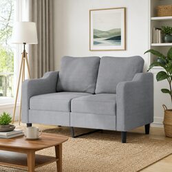Sturdy 2-Seater Sofa in Grey Fabric for Living Spaces