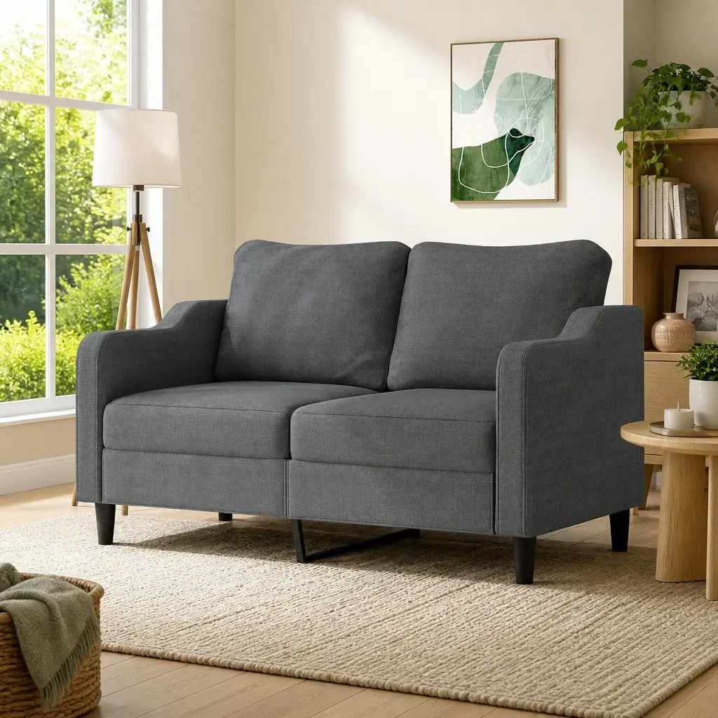 2-Seater Sofa Fabric 140cm Grey Modern Living Room Couch Upholstered Furniture