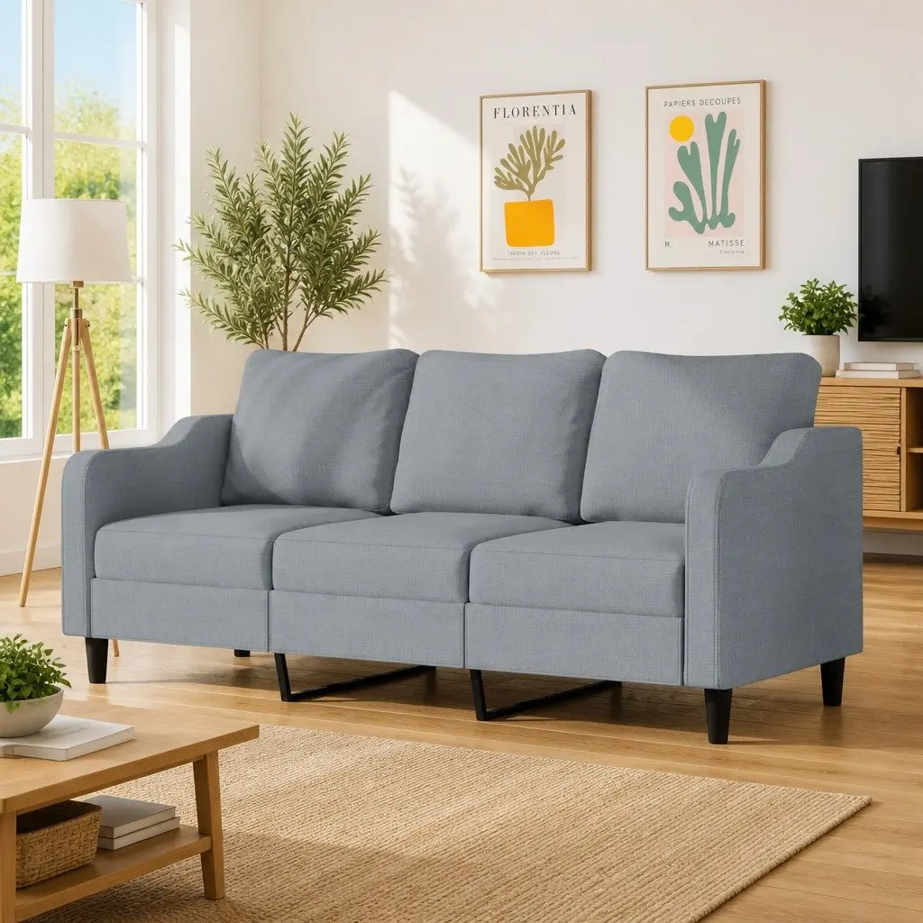 3-Seater Sofa Fabric Light Grey 180cm Modern