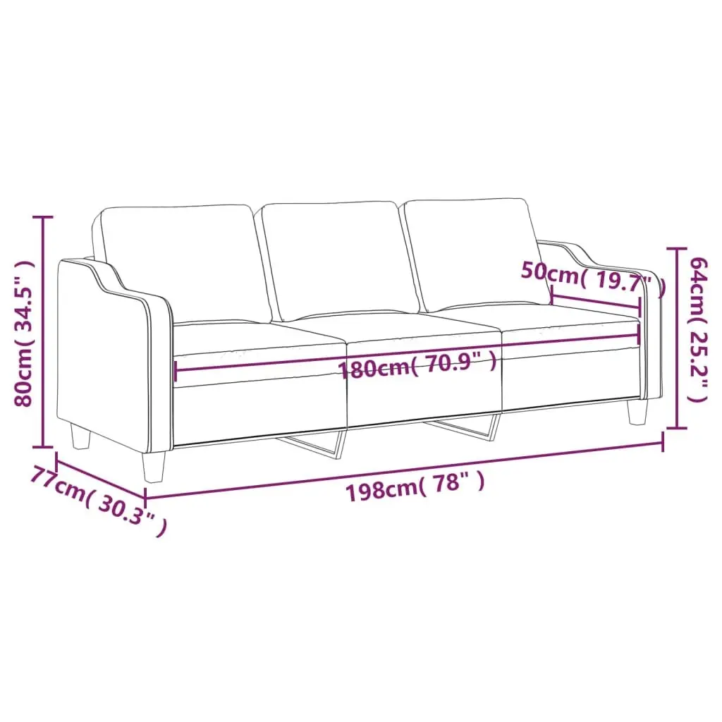 3-Seater Sofa Fabric Light Grey 180cm Modern