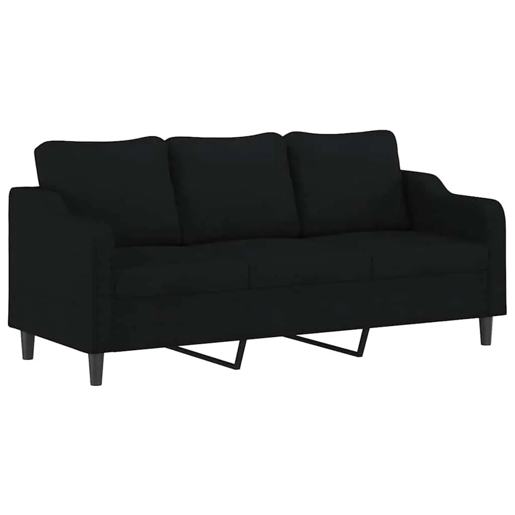 3-Seater Sofa Black 180cm Living Room Couch Fabric Upholstered Settee