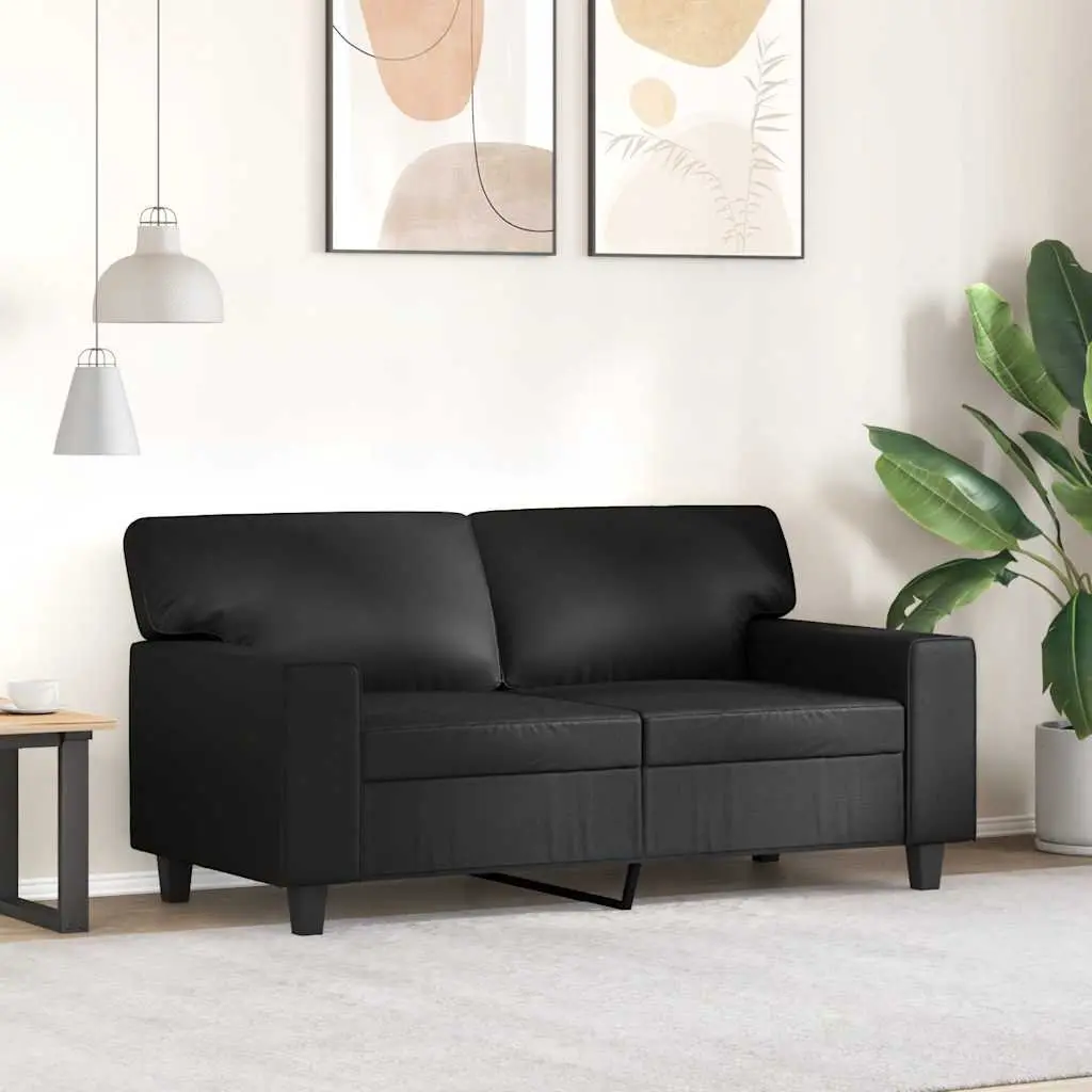 2-Seater Sofa Black 120cm Modern Living Room Couch Faux Leather Lounge Furniture