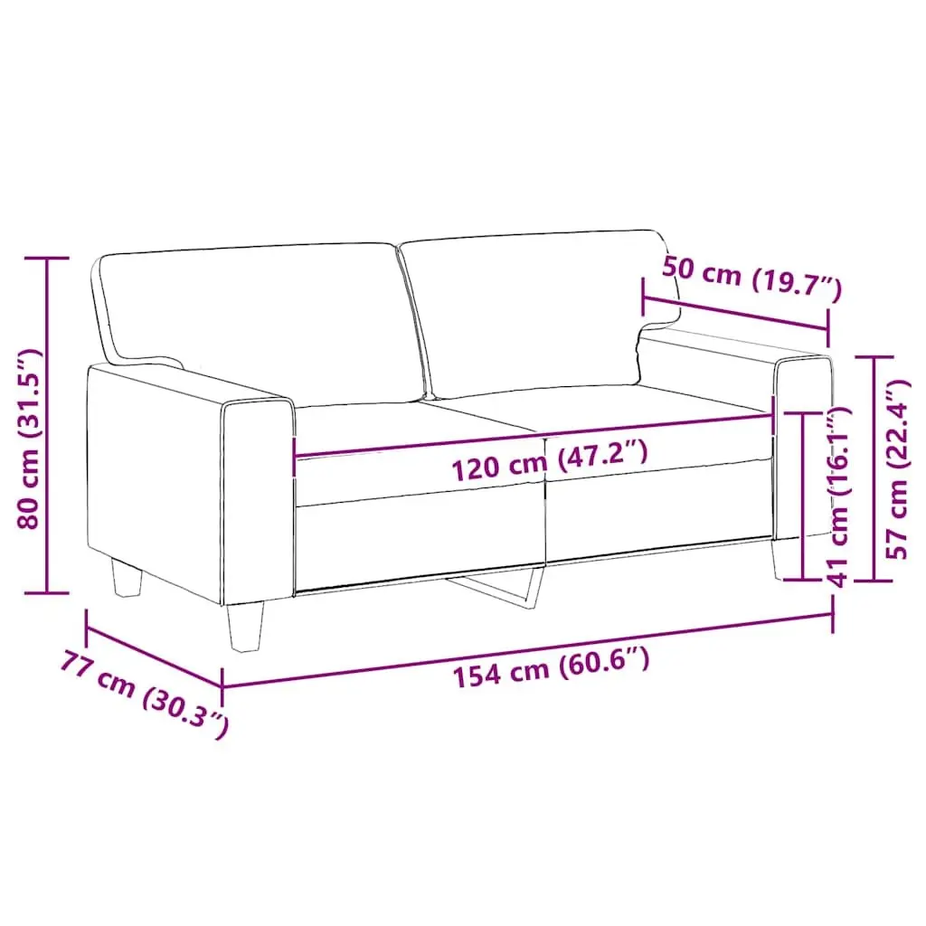 2-Seater Sofa Black 120cm Modern Living Room Couch Faux Leather Lounge Furniture