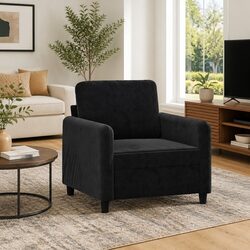 Black Velvet Sofa Chair 60cm Compact Armchair Lounge Seat Living Room Furniture