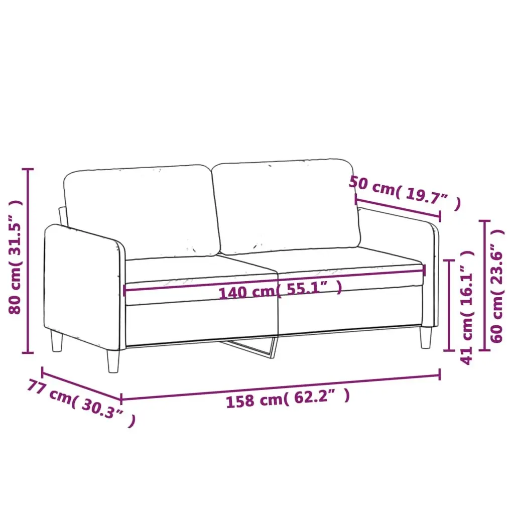 Grey 2-Seater Sofa with Metal Frame 140cm