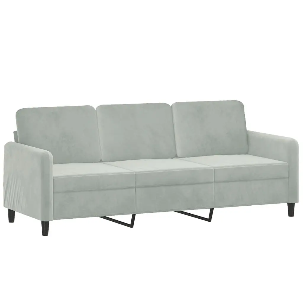 Grey Velvet 3-Seater Sofa with Sturdy Frame