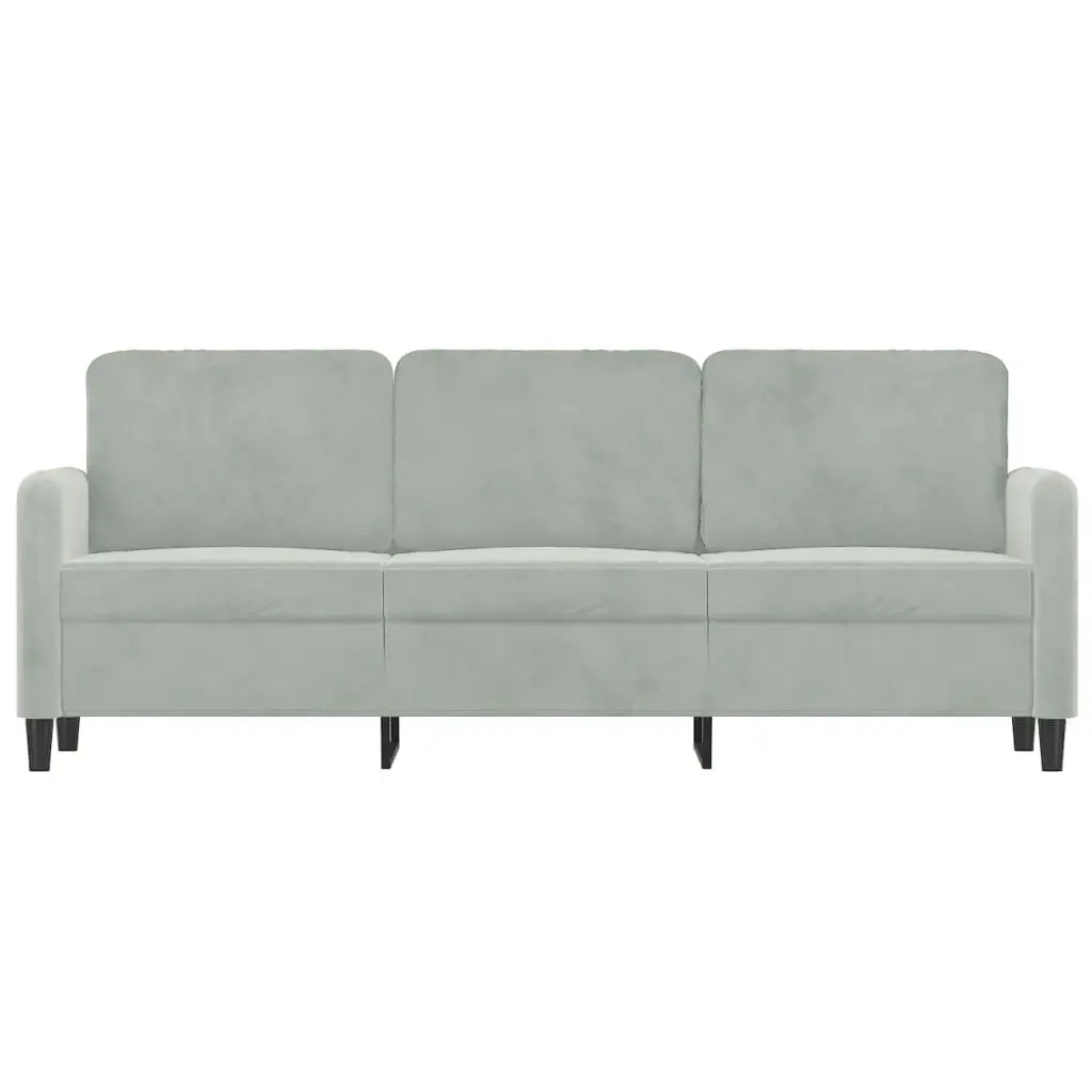 Grey Velvet 3-Seater Sofa with Sturdy Frame