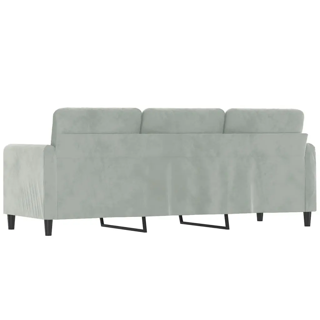 Grey Velvet 3-Seater Sofa with Sturdy Frame