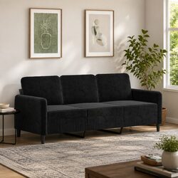 Stylish 3-Seater Black Velvet Sofa for Modern Spaces