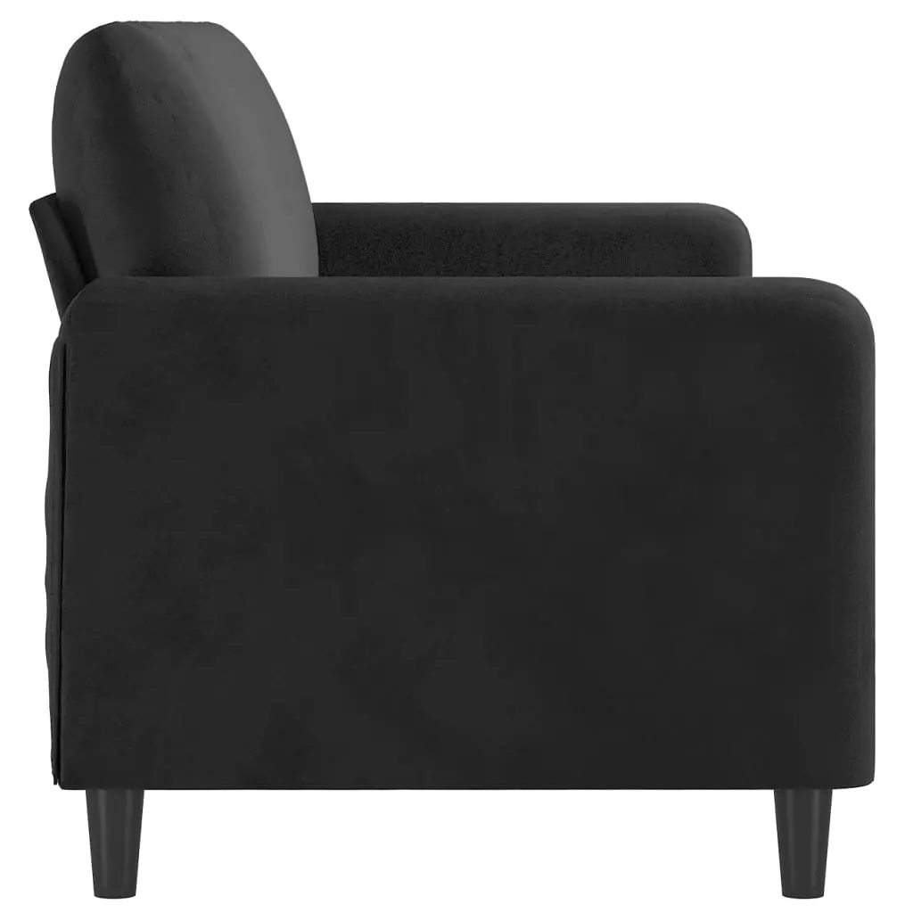 3-Seater Sofa Black 180cm Modern Living Room Couch Velvet Padded Armrest