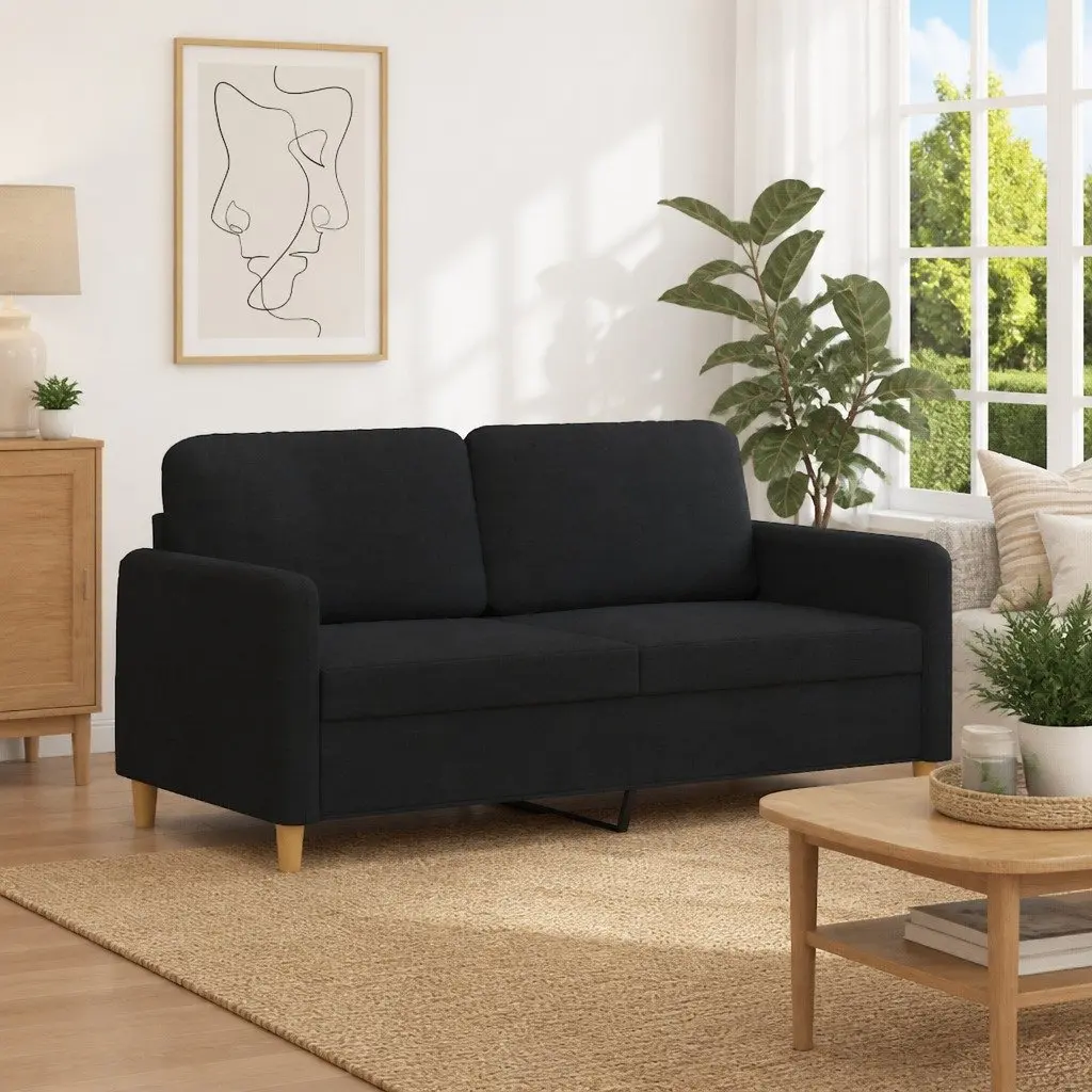 Black 2-Seater Sofa 140cm for Living Room