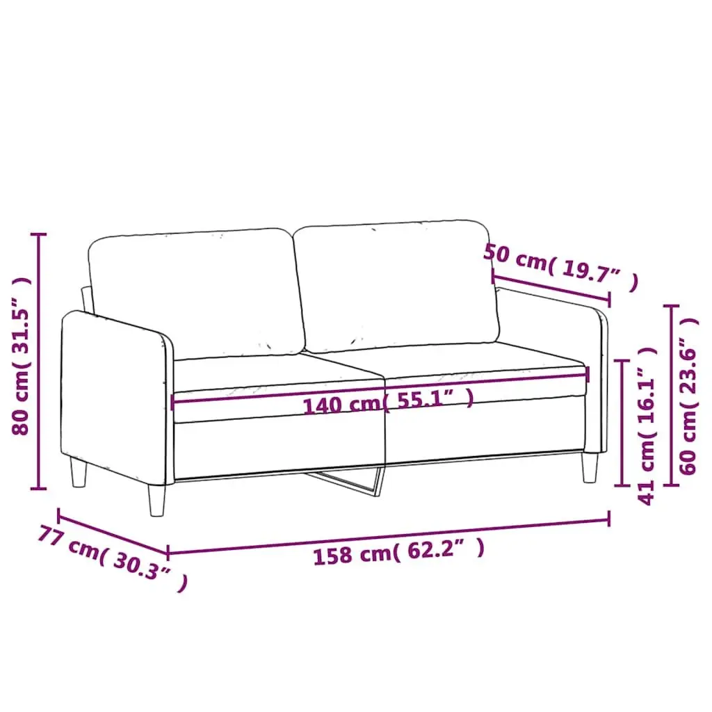 Black 2-Seater Sofa 140cm for Living Room