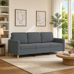 Durable 3-Seater Sofa in Grey Fabric for Living Rooms