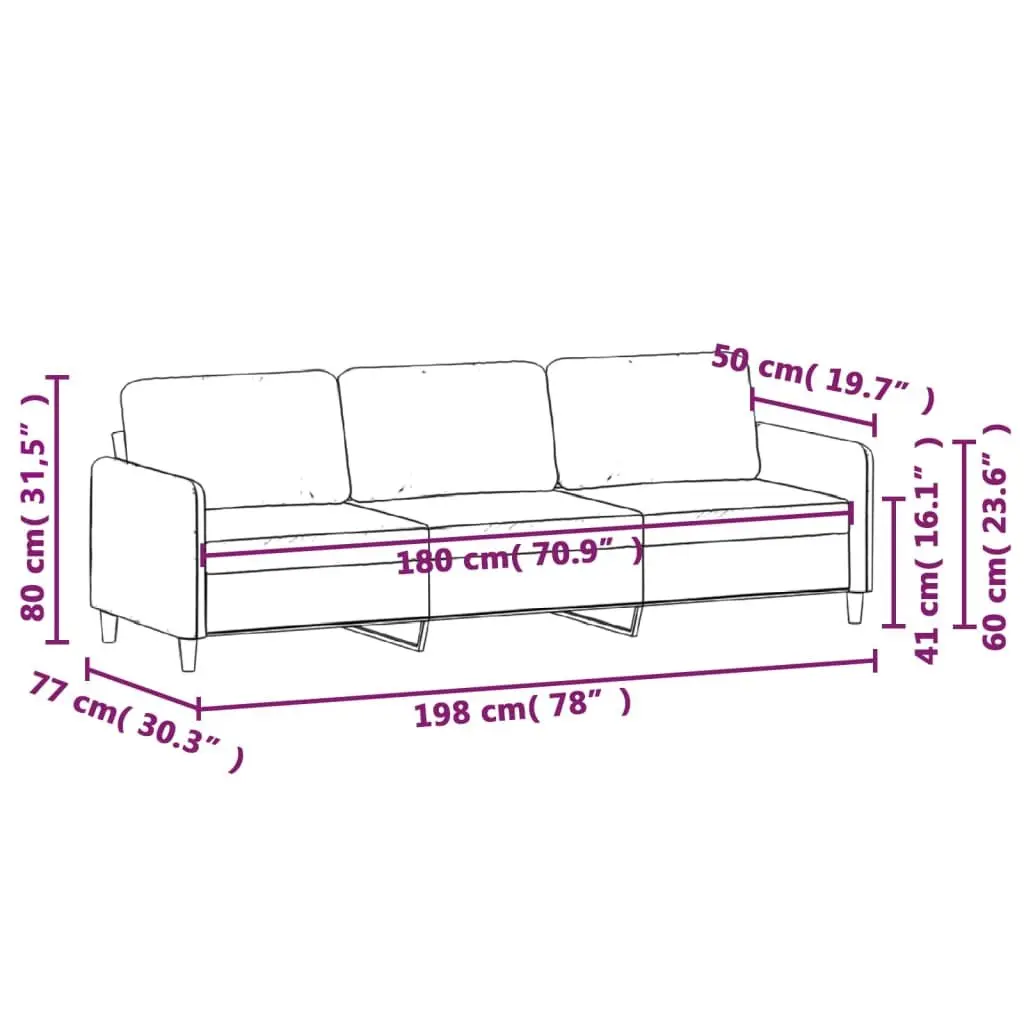 3-Seater Sofa in Grey Fabric for Living Rooms