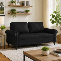 Modern Black 2-Seater Sofa 140cm with Sturdy Metal Frame