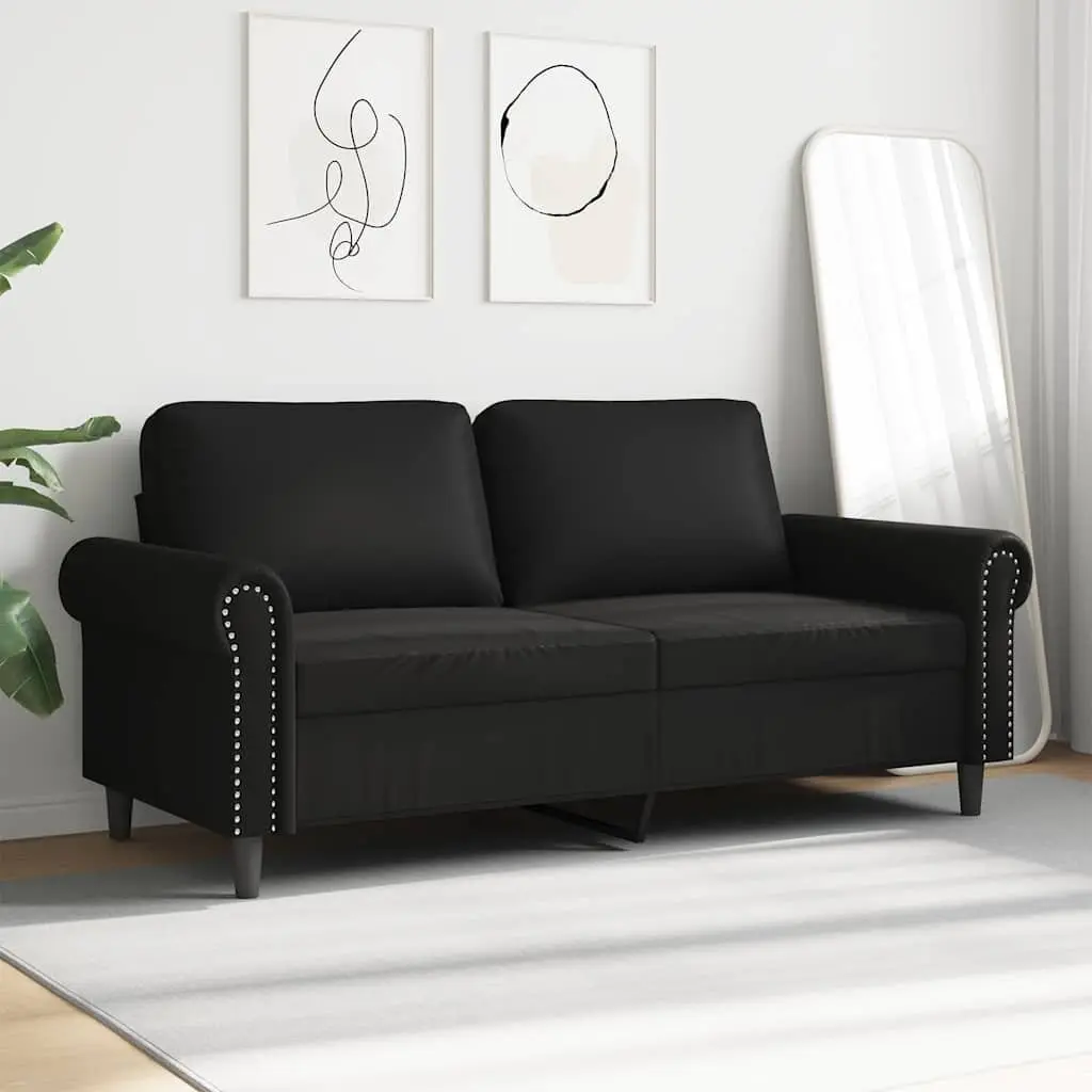 Black 2-Seater Sofa 140cm with Sturdy Metal Frame
