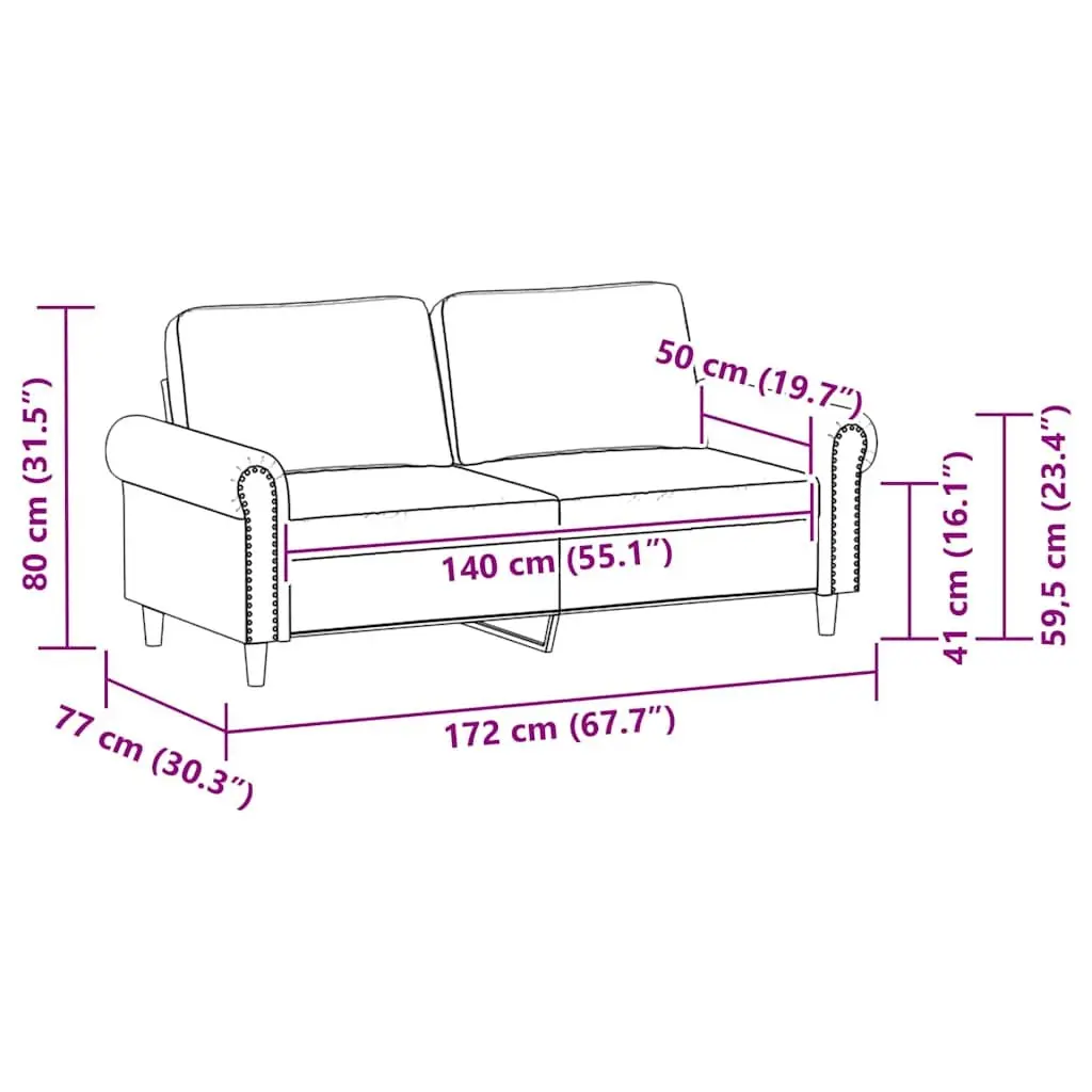 Black 2-Seater Sofa 140cm with Sturdy Metal Frame