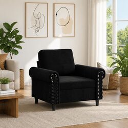 Sturdy Black Velvet Sofa Chair 60cm Lounge Seat