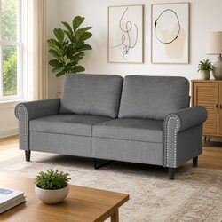 Stylish 2-Seater Grey Sofa with Velvet Upholstery