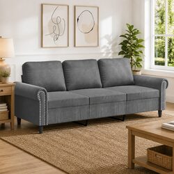 Modern 3-Seater Grey Velvet Sofa for Living Room