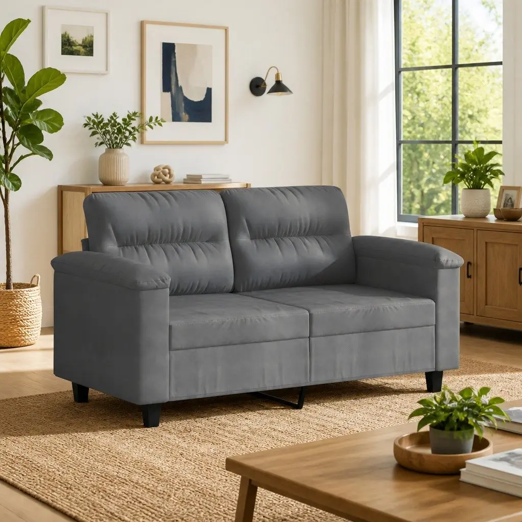 2-Seater Sofa in Grey Microfibre 120cm