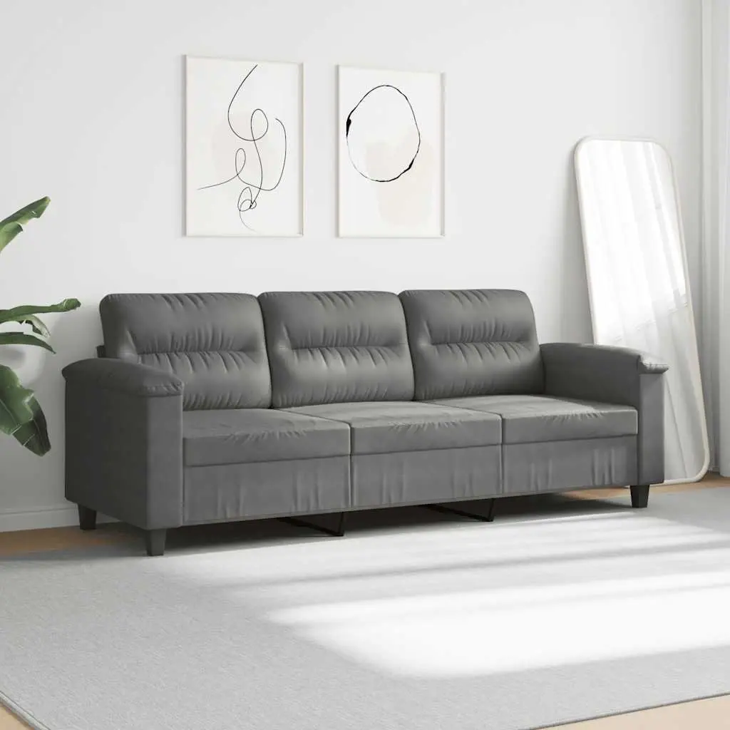 Grey Microfibre 3-Seater Sofa for Living Rooms