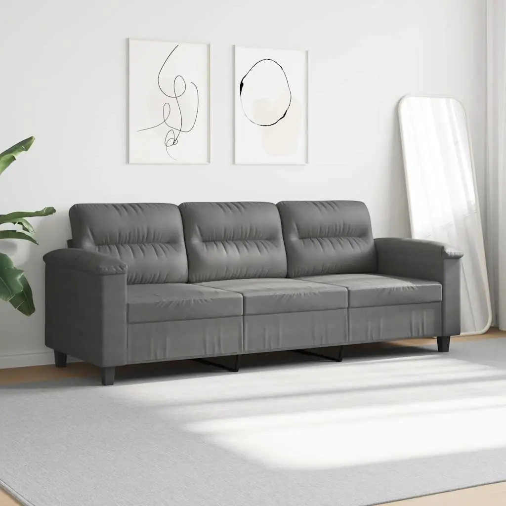 Grey Microfibre 3-Seater Sofa for Living Rooms