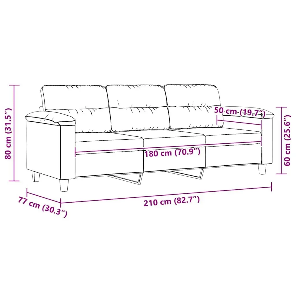 Grey Microfibre 3-Seater Sofa for Living Rooms