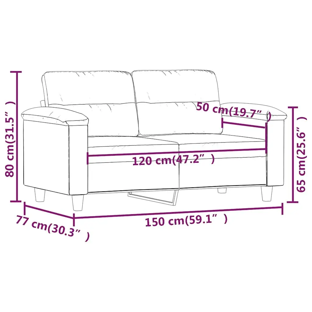 Black 2-Seater Sofa 120cm Durable Modern Couch