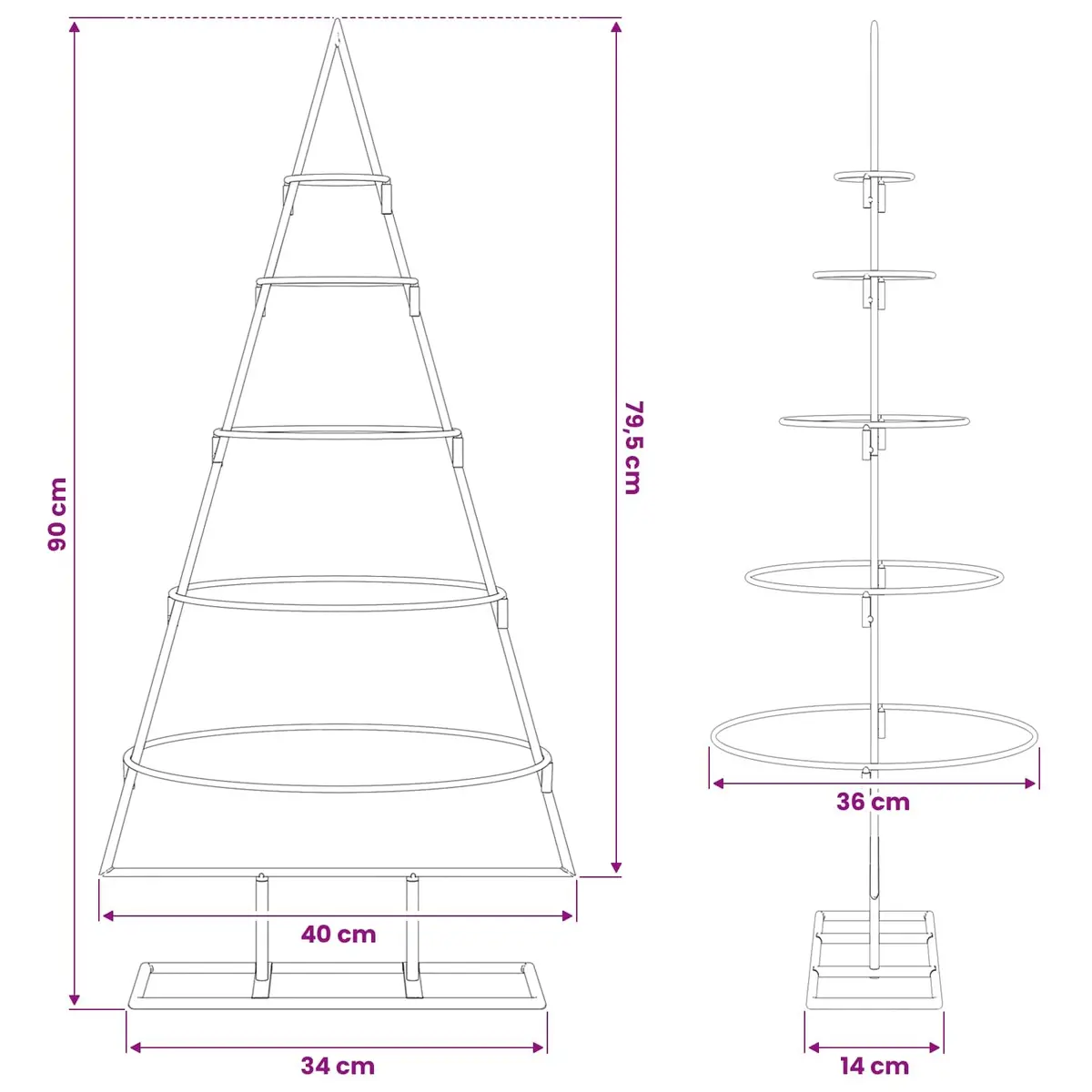 Black Metal Christmas Tree Stand 90cm