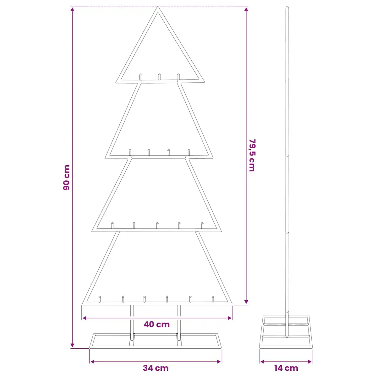 Black Metal Christmas Tree Frame 90cm